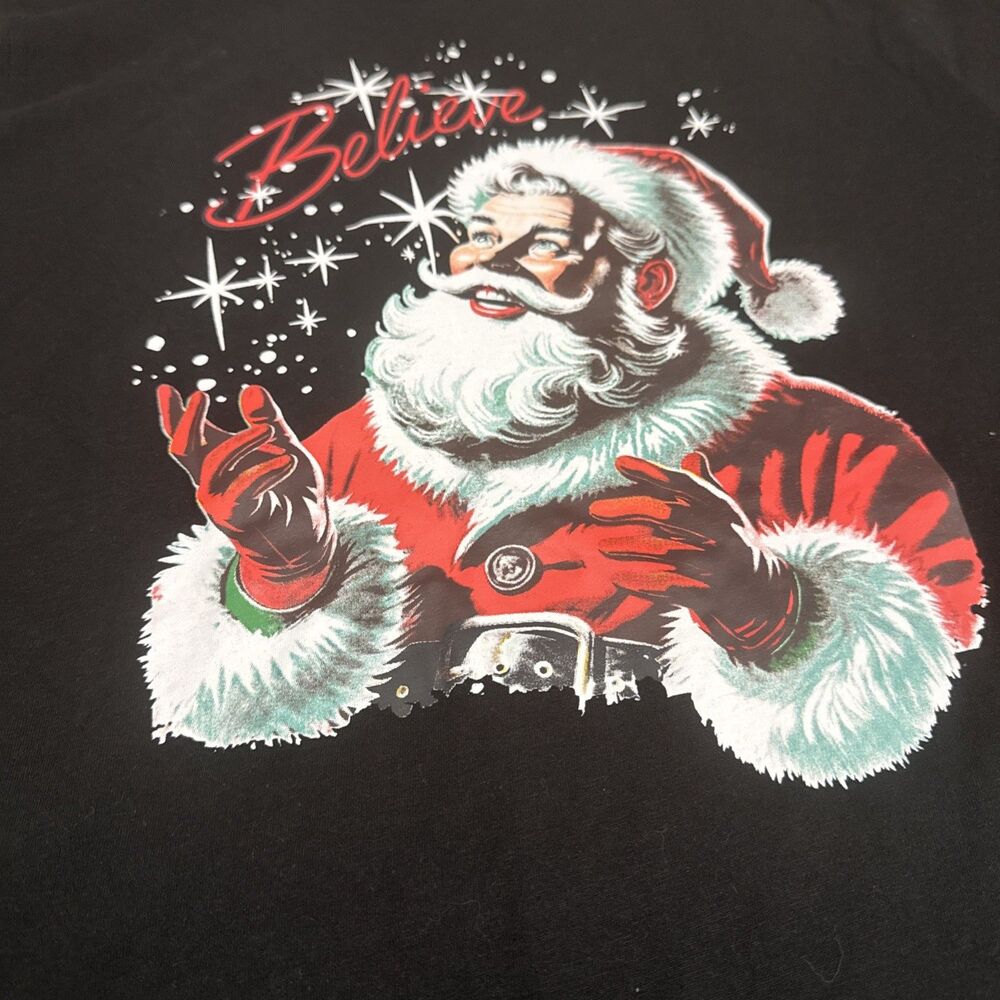 Mens Black Holiday Christmas Santa Believe T-Shirt by Holiday Time Size M